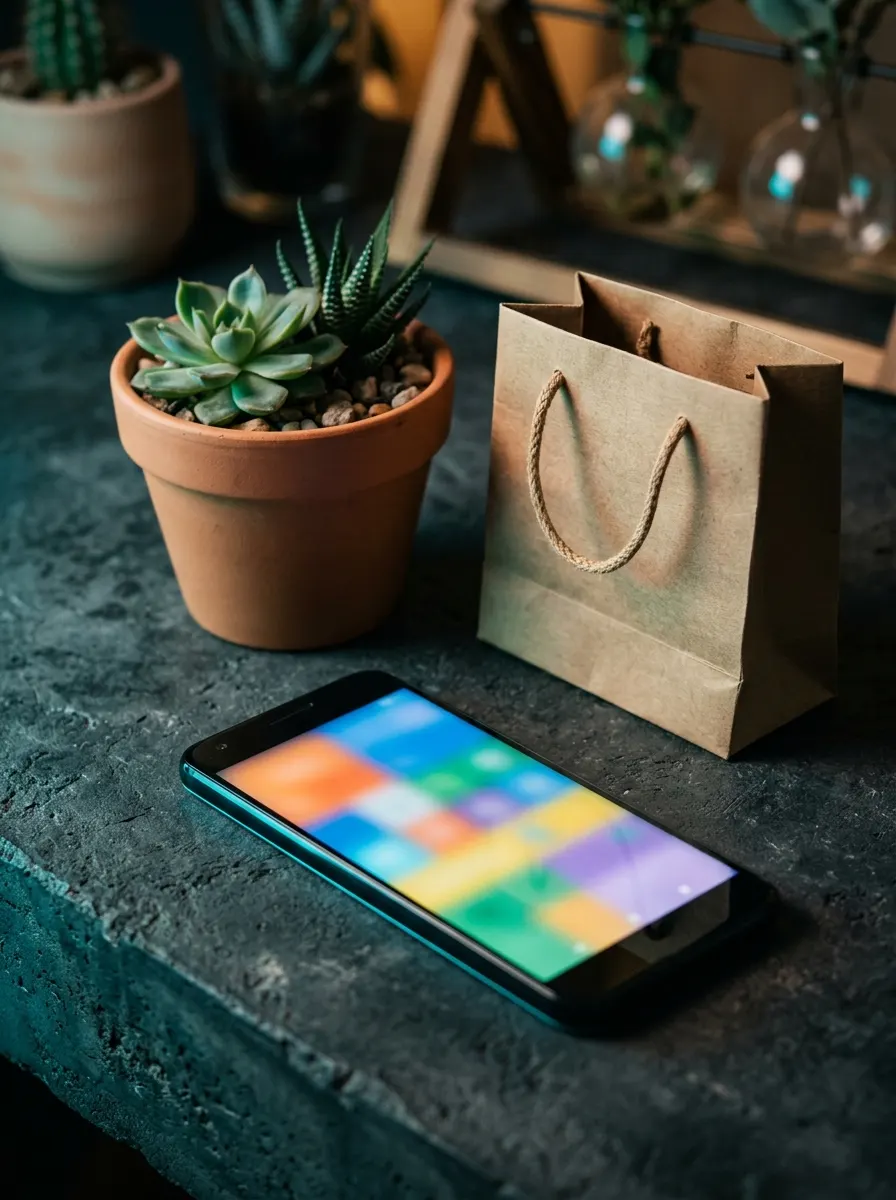 Escena conceptual de tienda online moderna en un teléfono celular.